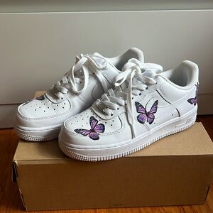 Nike air force 1s with purple butterflies